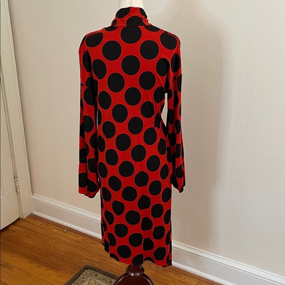 Zara Collection Woman Red Polka Dot Midi Dress V-Neck Bow Tie Long Sleeve M - Picture 7 of 9